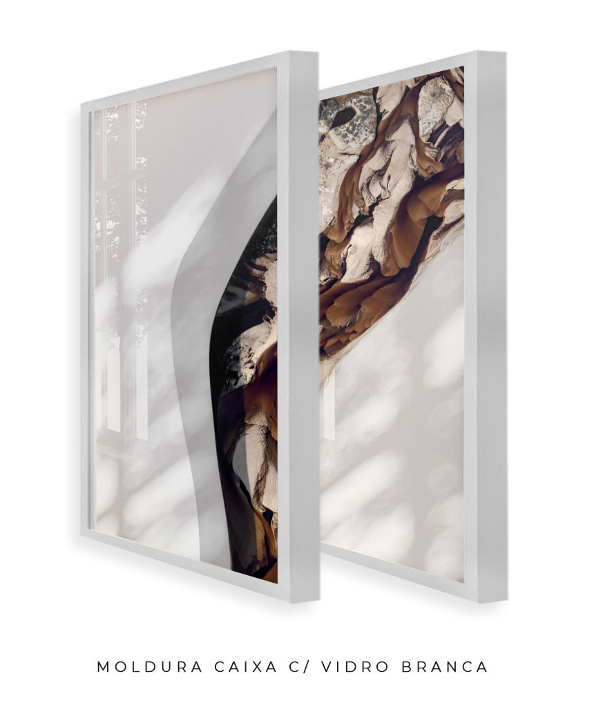 Quadro Decorativo Abstrato e Curvas - Tons Marrom e Branco -Dupla