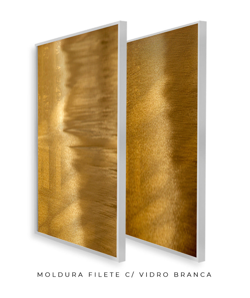 Quadro Decorativo Abstrato e curvas-Tons de dourado-Dupla vertical