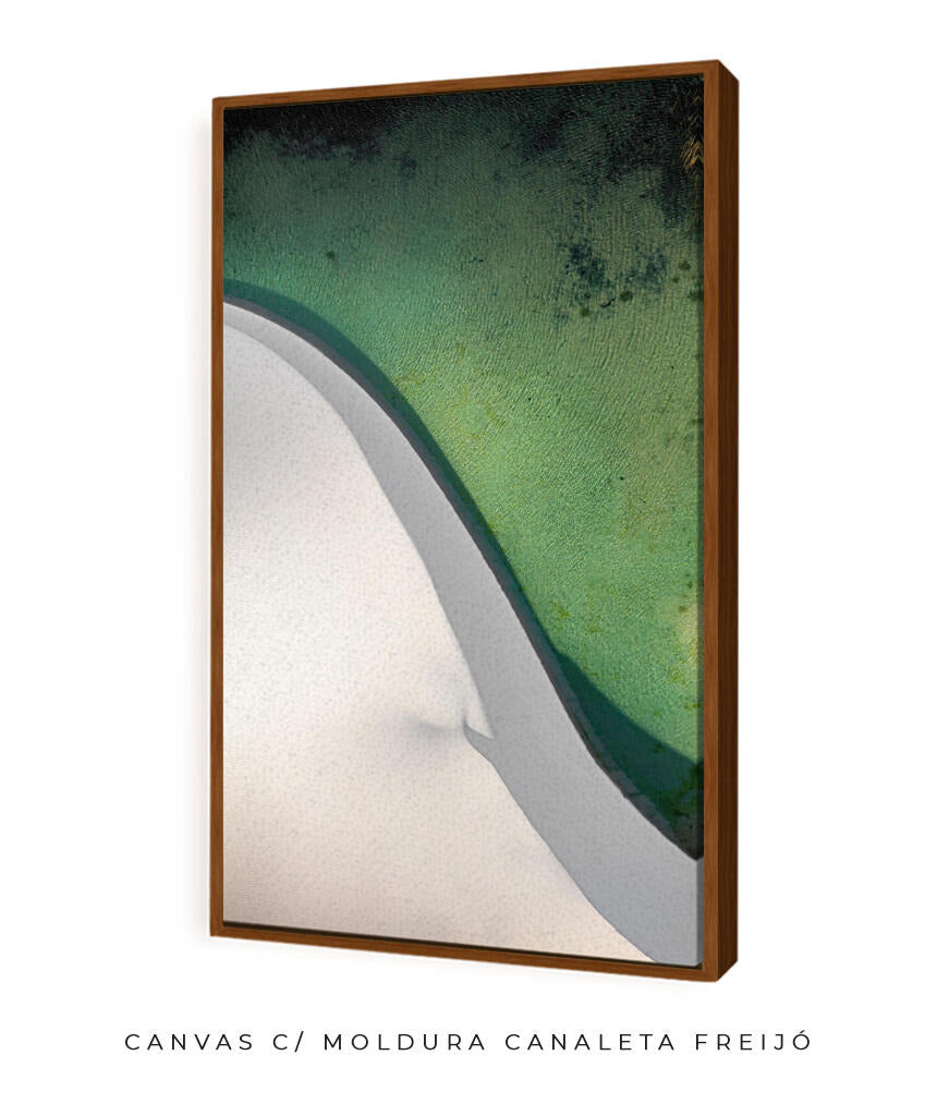 Quadro Decorativo Abstrato e curvas -Tons de branco e verde Vertical