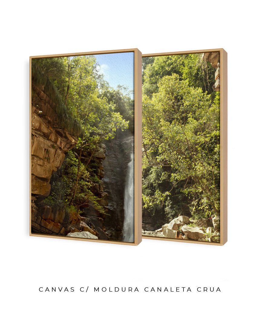 Quadro Decorativo Cachoeira, Natureza e Pedras- Dupla