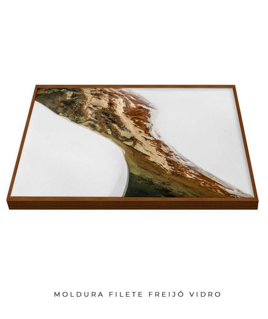 Quadro Decorativo Abstrato e Curvas - Tons Marrom e Branco -Horizontal