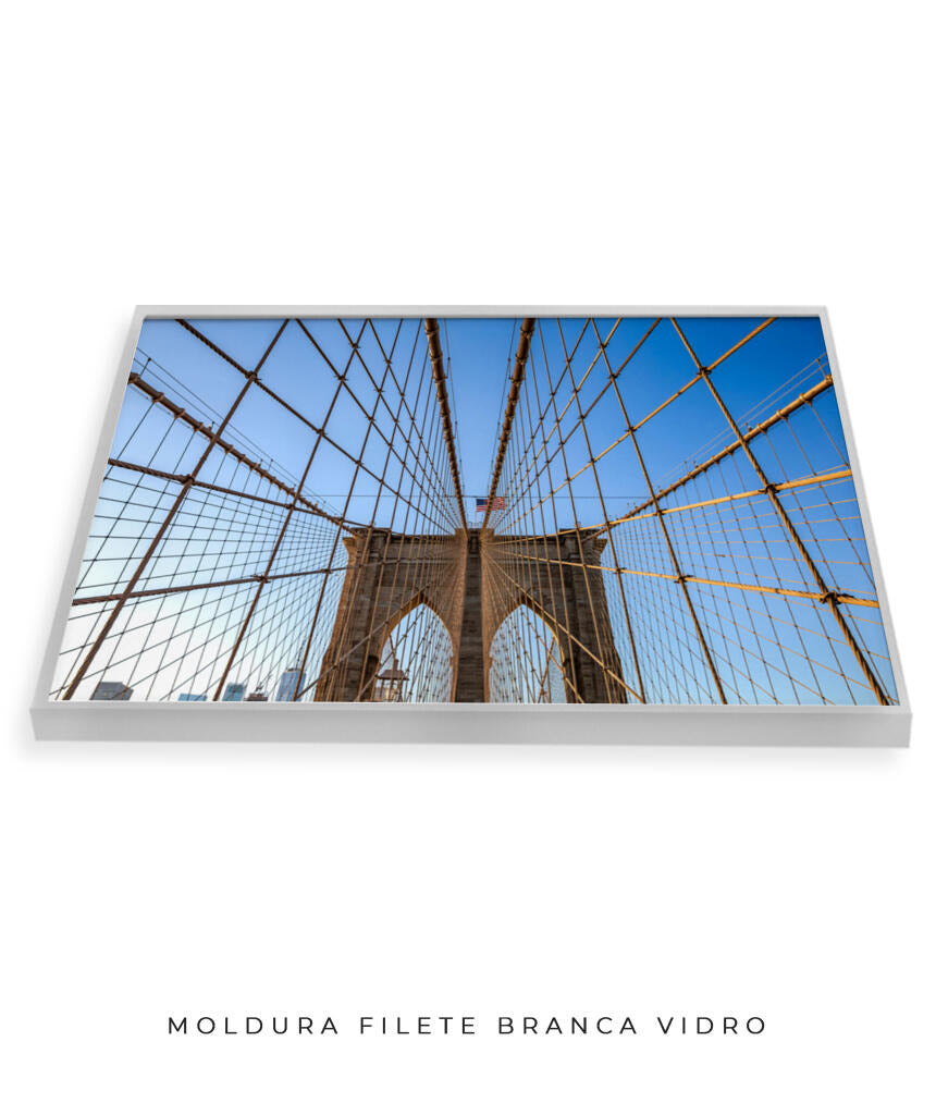 Quadro Decorativo Nova York - Ponte Urbana e Bandeira