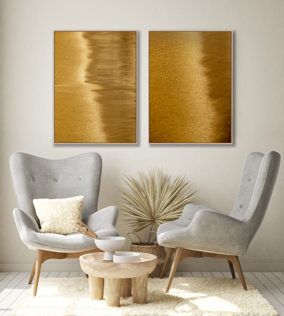 Quadro Decorativo Abstrato e curvas-Tons de dourado-Dupla vertical