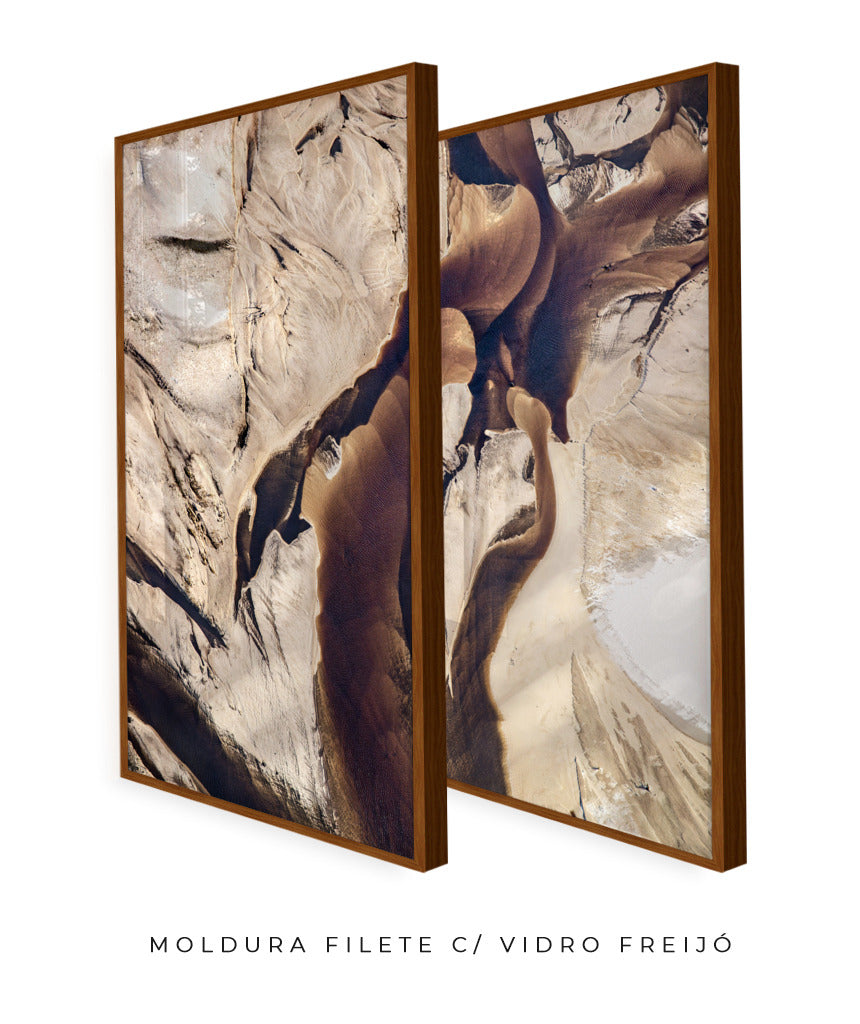 Quadro Decorativo Abstrato e Curvas - Tons Marrom e Bege -Dupla