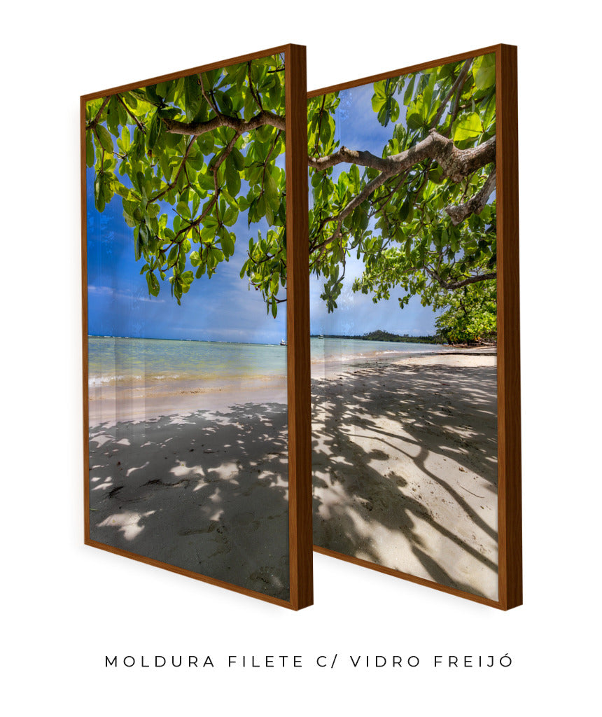 Quadro Decorativo Praia, Mar e Árvore Verde -Dupla