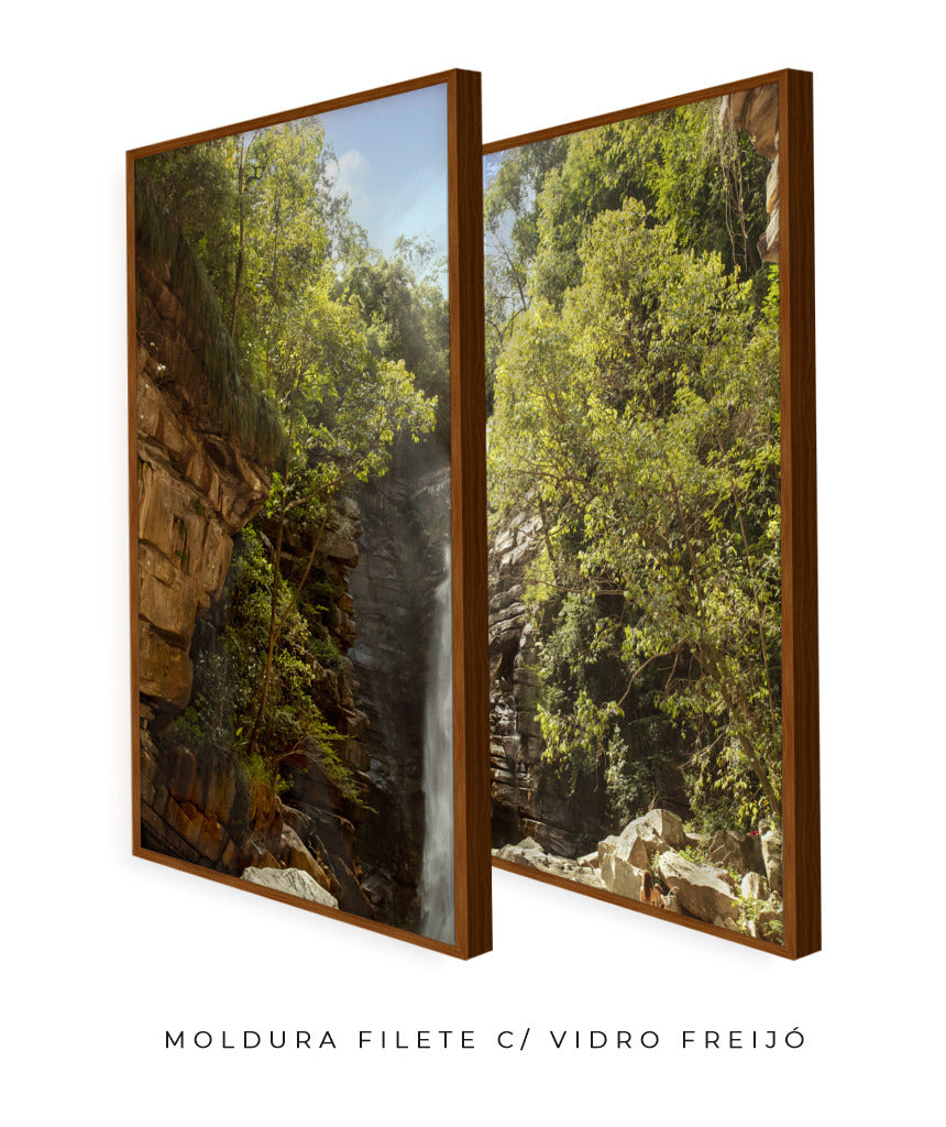 Quadro Decorativo Cachoeira, Natureza e Pedras- Dupla