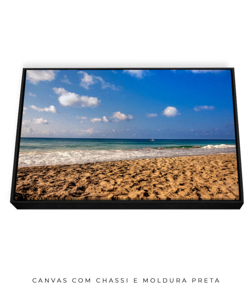 Quadro Decorativo Praia com Areia Marrom e Mar Azul