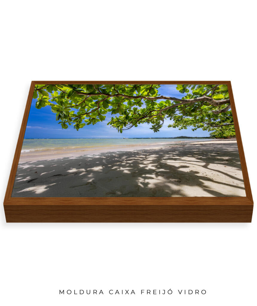Quadro Decorativo Praia, Mar e Árvore Verde
