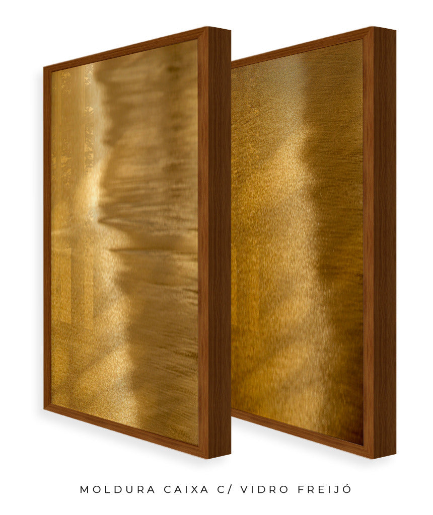 Quadro Decorativo Abstrato e curvas-Tons de dourado-Dupla vertical