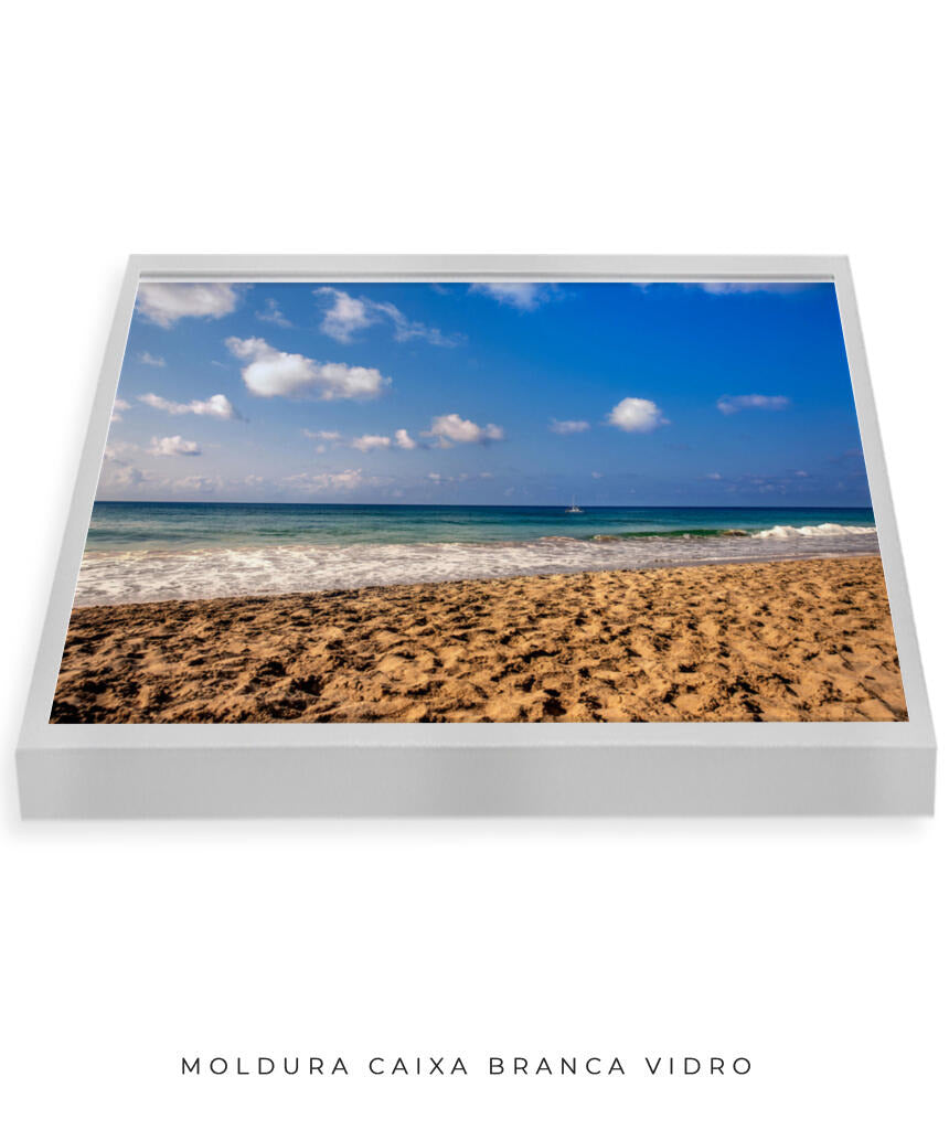 Quadro Decorativo Praia com Areia Marrom e Mar Azul