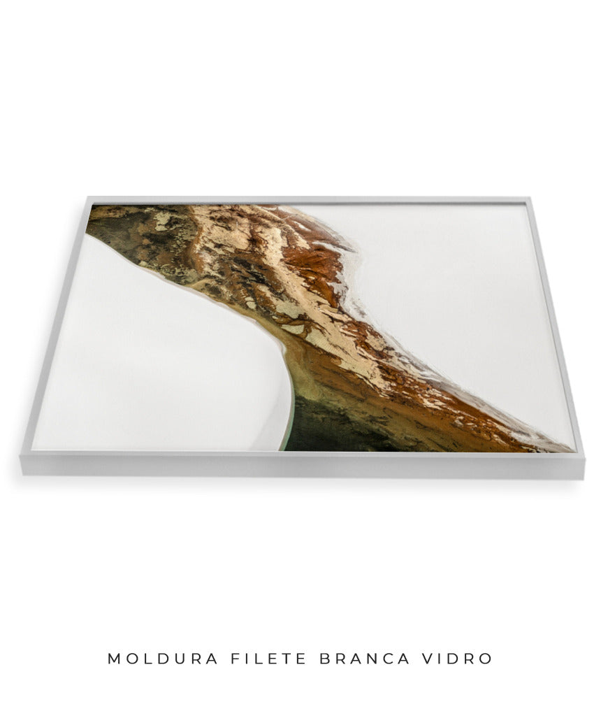 Quadro Decorativo Abstrato e Curvas - Tons Marrom e Branco -Horizontal