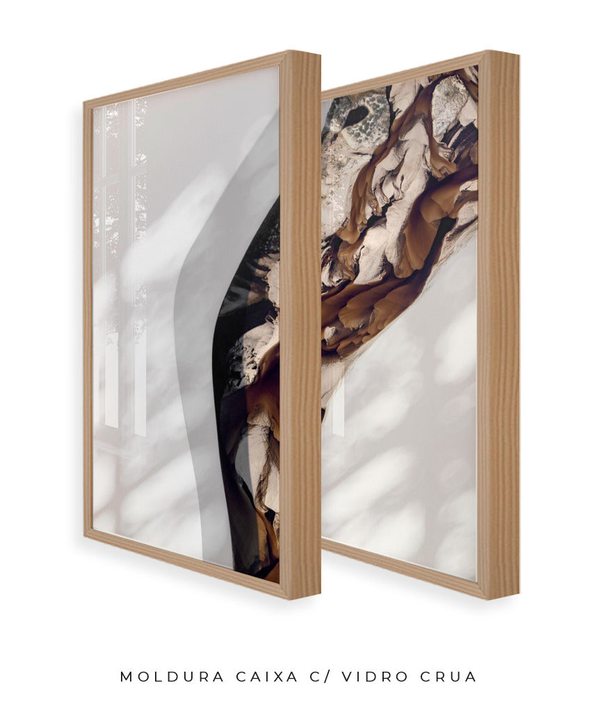 Quadro Decorativo Abstrato e Curvas - Tons Marrom e Branco -Dupla
