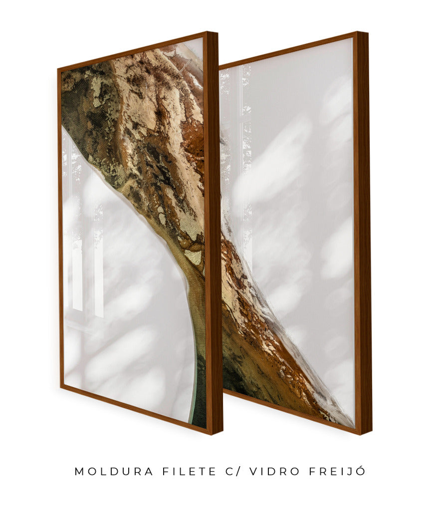 Quadro Decorativo Abstrato e Curvas - Tons Marrom e Branco -Dupla vertical