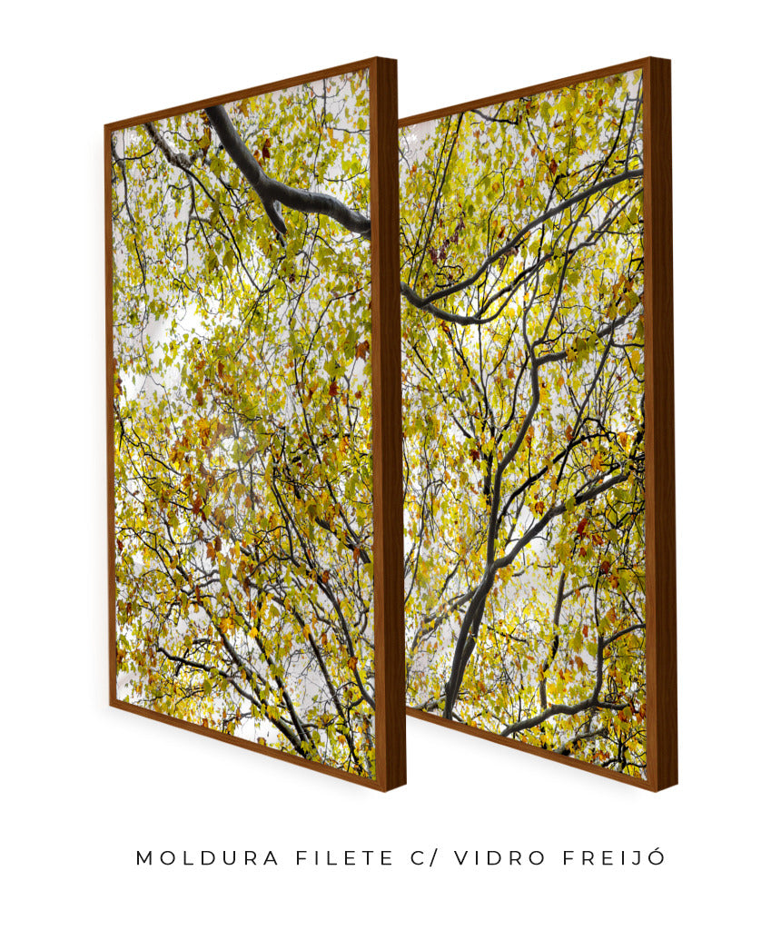 Quadro Decorativo Árvore com Galhos Verdes-Dupla