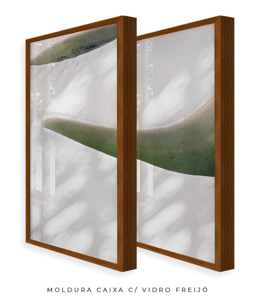 Quadro Decorativo Abstrato e Curvas - Tons Branco, Cinza e Verde-Dupla vertical