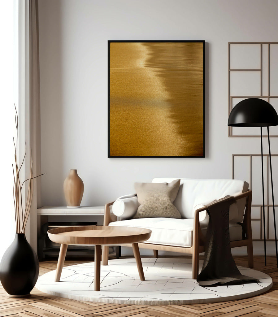 Quadro Decorativo Abstrato e Curvas - Tom Dourado