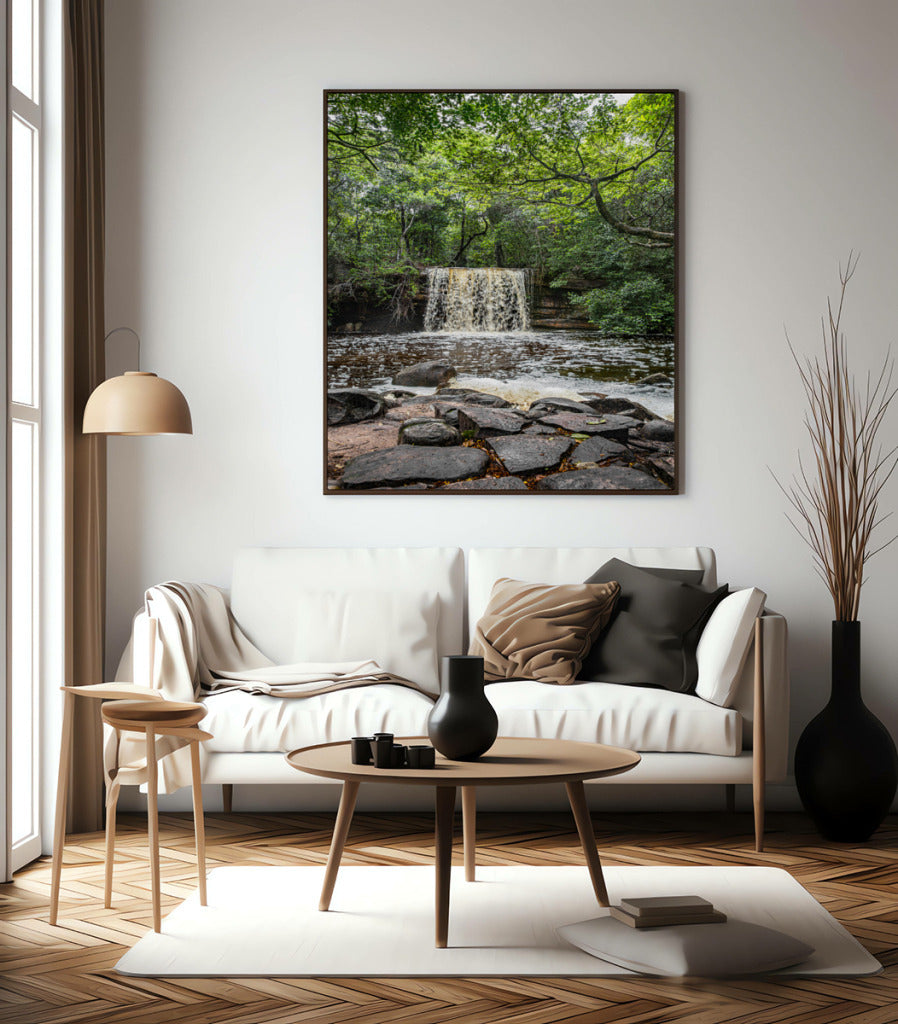 Quadro Decorativo Cachoeira e Floral