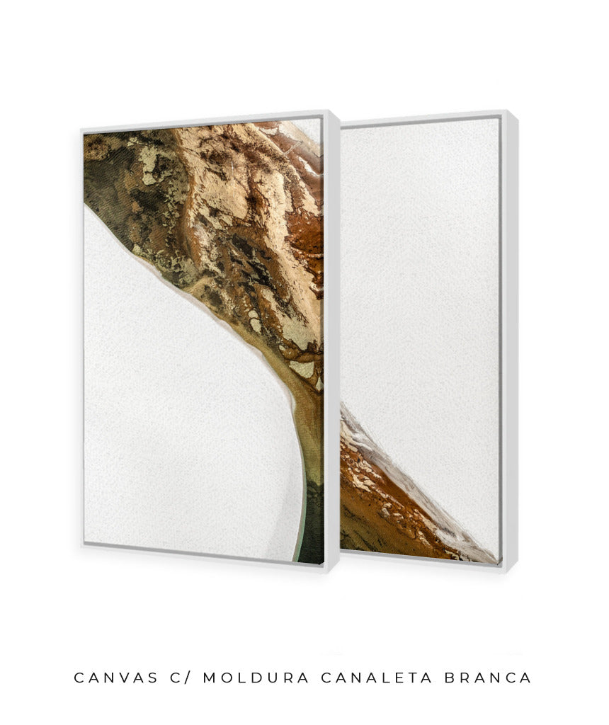 Quadro Decorativo Abstrato e Curvas - Tons Marrom e Branco -Dupla vertical