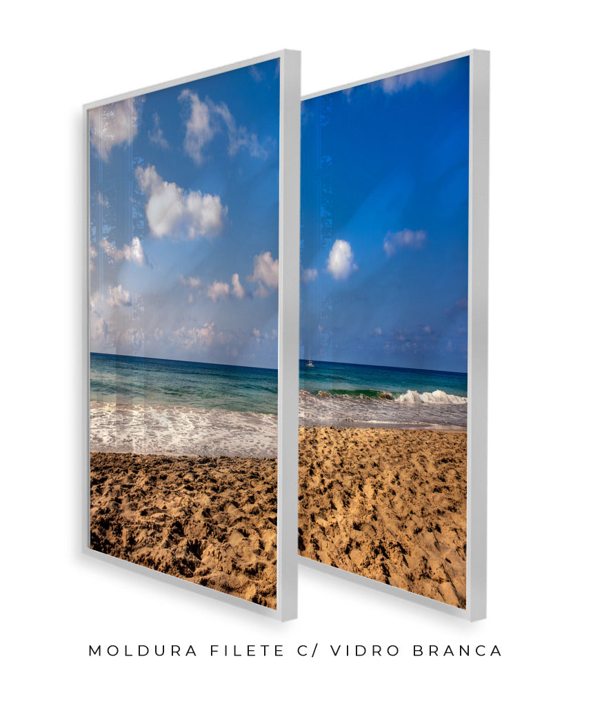 Quadro Decorativo Praia com Areia Marrom e Mar Azul -Dupla