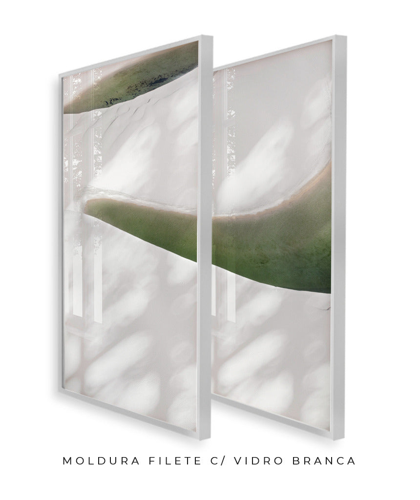 Quadro Decorativo Abstrato e Curvas - Tons Branco, Cinza e Verde-Dupla vertical