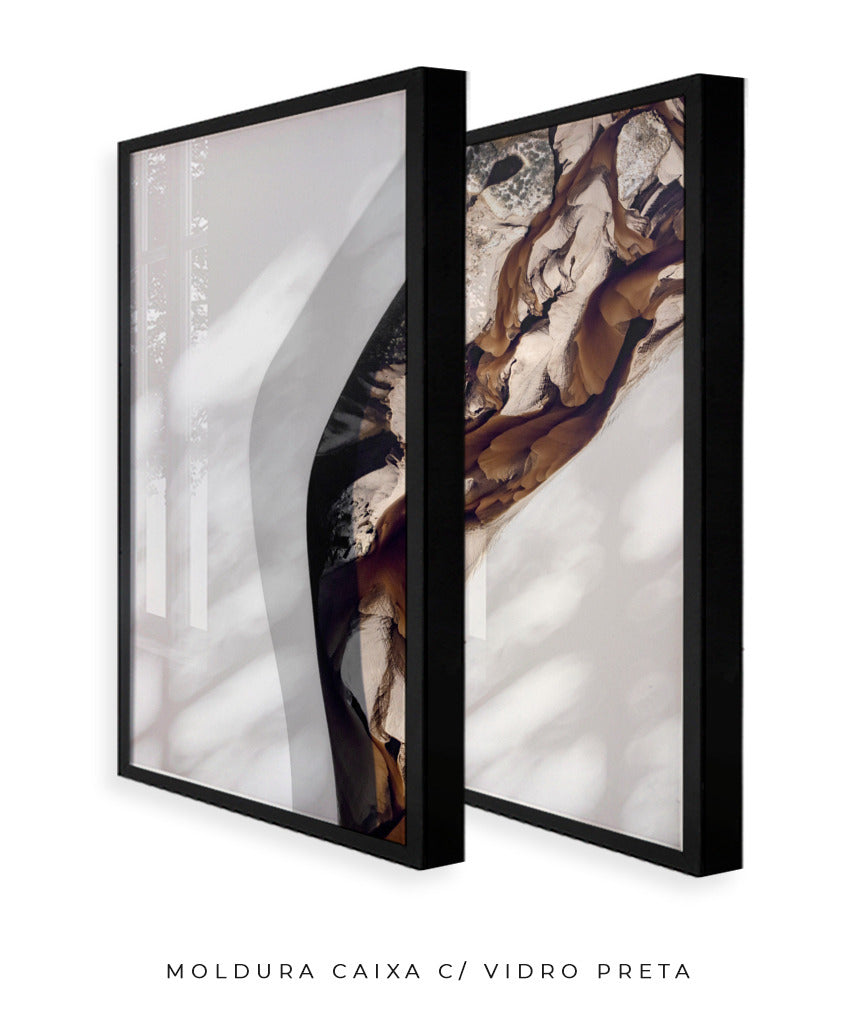 Quadro Decorativo Abstrato e Curvas - Tons Marrom e Branco -Dupla