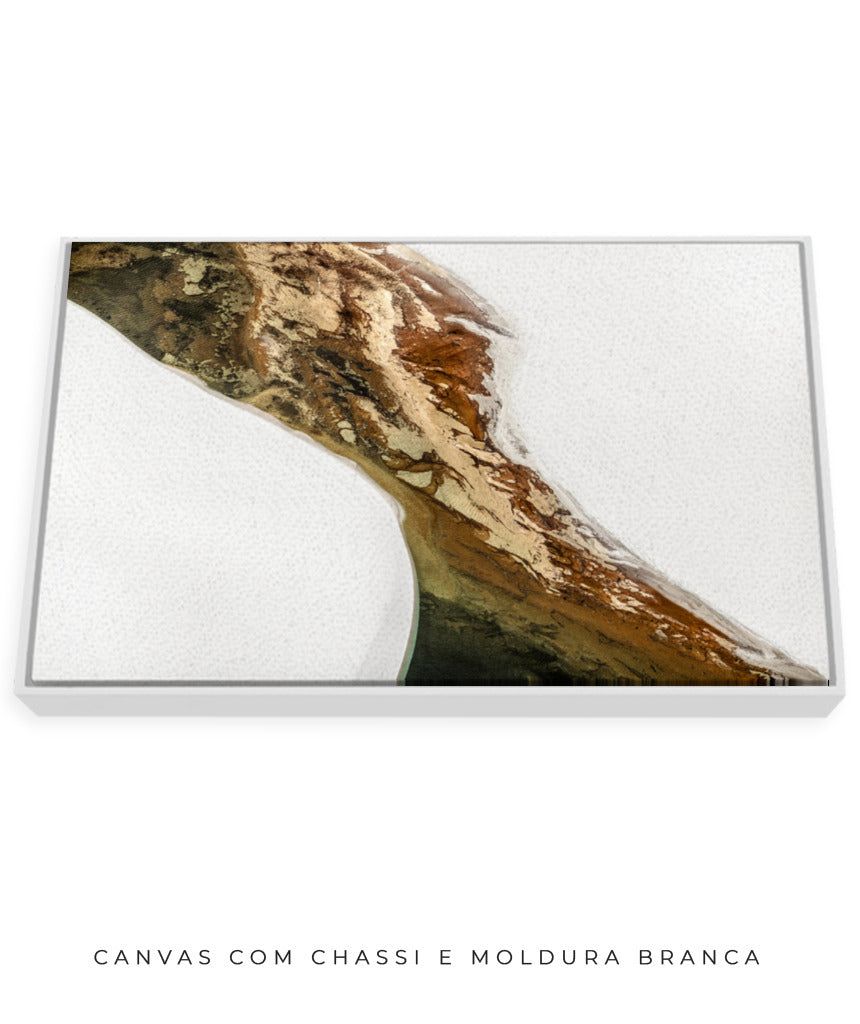 Quadro Decorativo Abstrato e Curvas - Tons Marrom e Branco -Horizontal