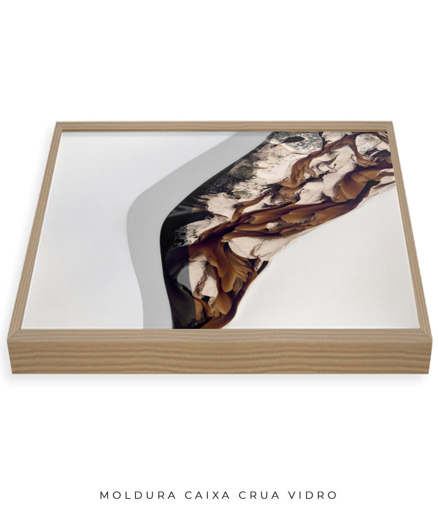 Quadro Decorativo Abstrato e Curvas - Tons de Marron, Cinza e Branco-Horizontal