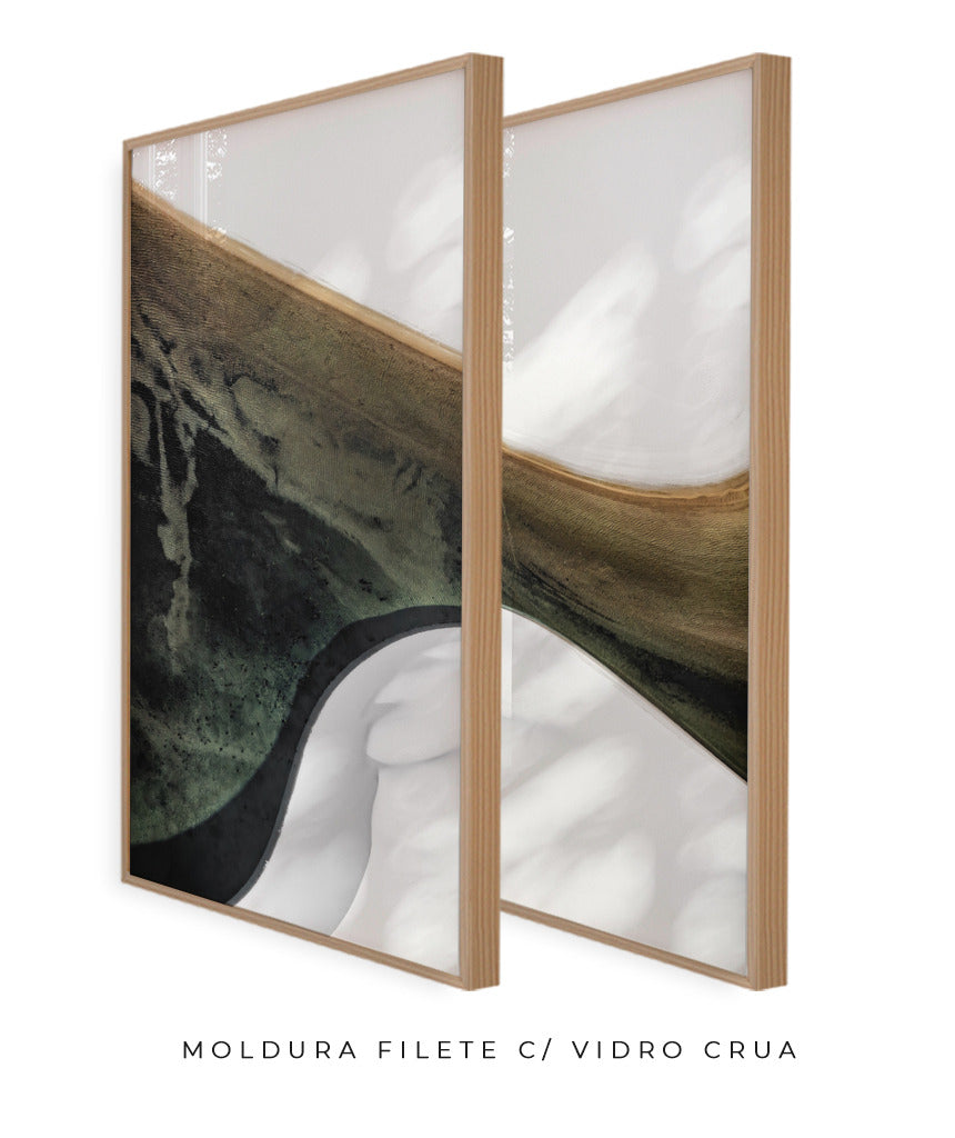 Quadro Decorativo Abstrato e Curvas - Tons Branco, Cinza e Verde-Dupla