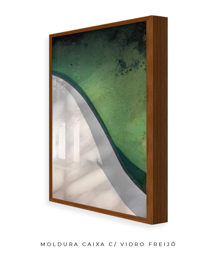 Quadro Decorativo Abstrato e curvas -Tons de branco e verde Vertical