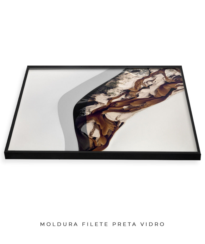 Quadro Decorativo Abstrato e Curvas - Tons de Marron, Cinza e Branco-Horizontal