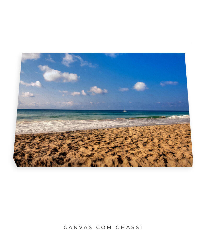 Quadro Decorativo Praia com Areia Marrom e Mar Azul