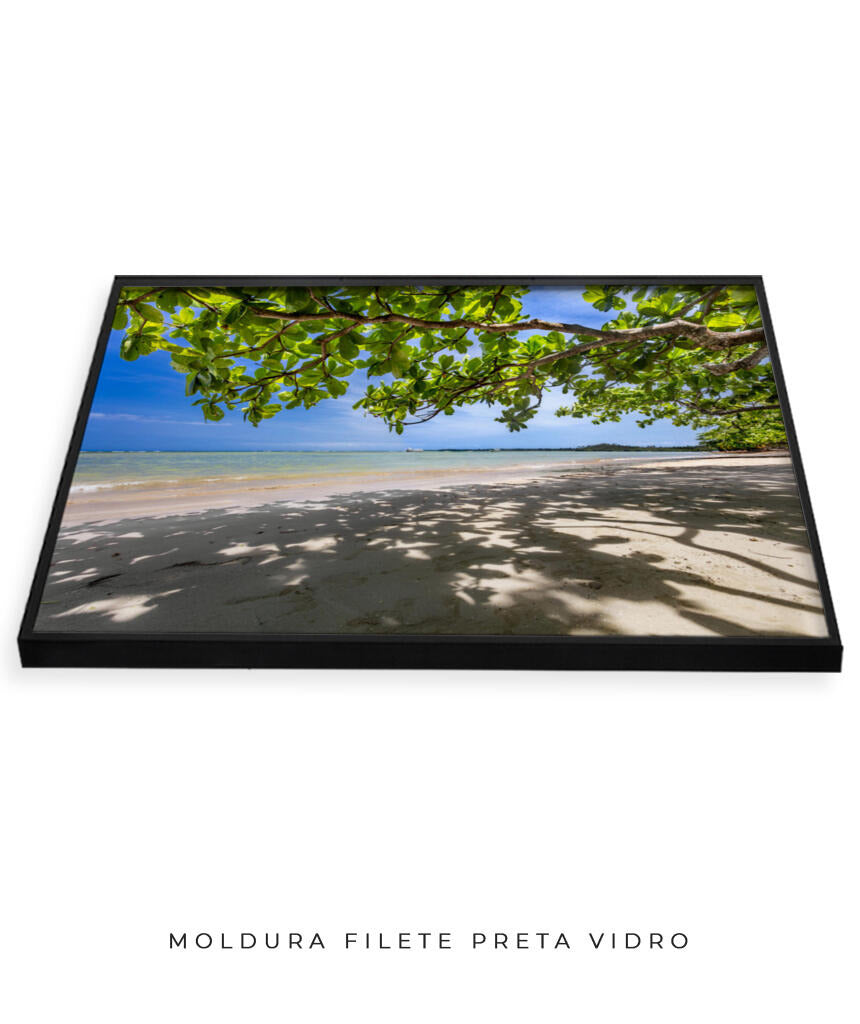 Quadro Decorativo Praia, Mar e Árvore Verde