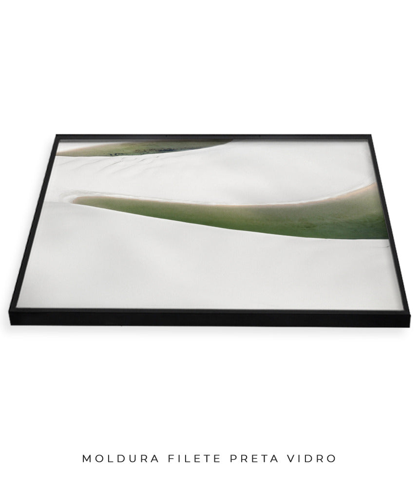 Quadro Decorativo Abstrato e curvas -Tons Branco, Cinza e Verde - Horizontal