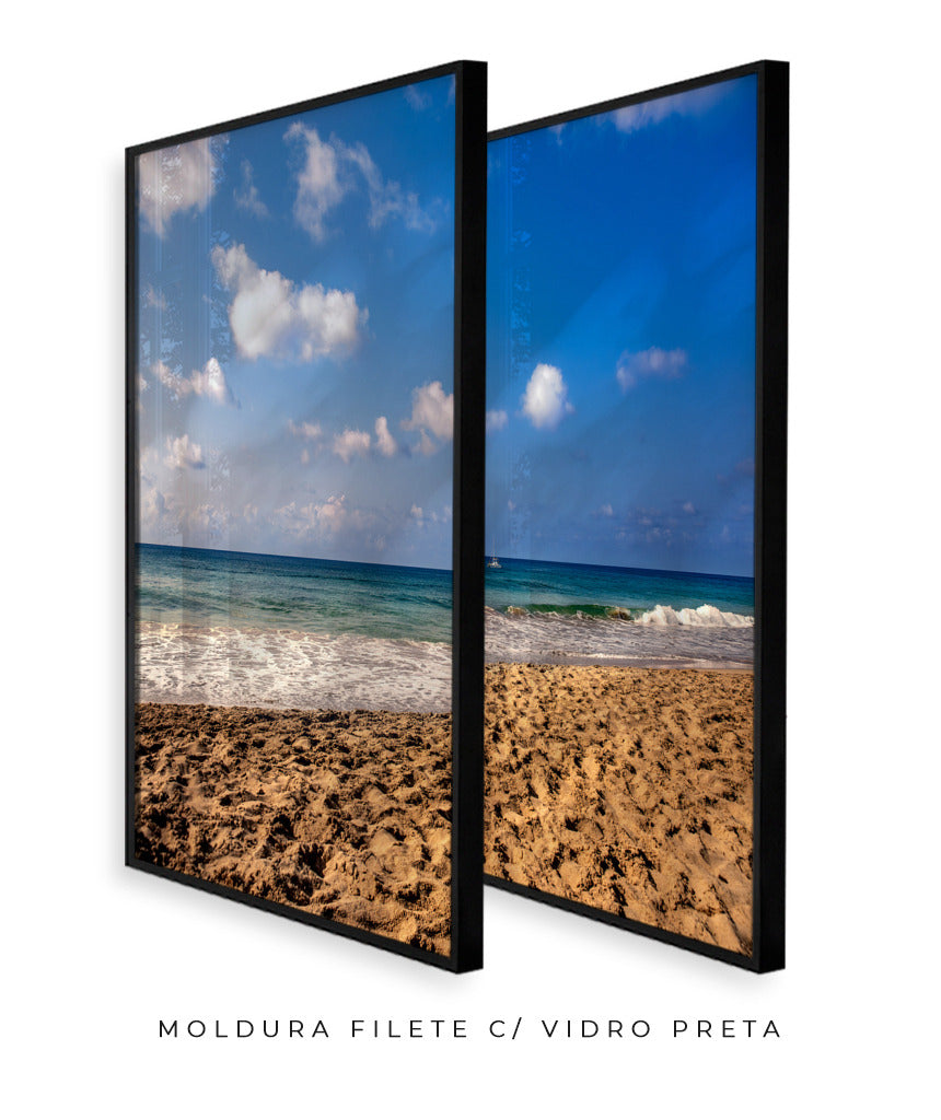 Quadro Decorativo Praia com Areia Marrom e Mar Azul -Dupla