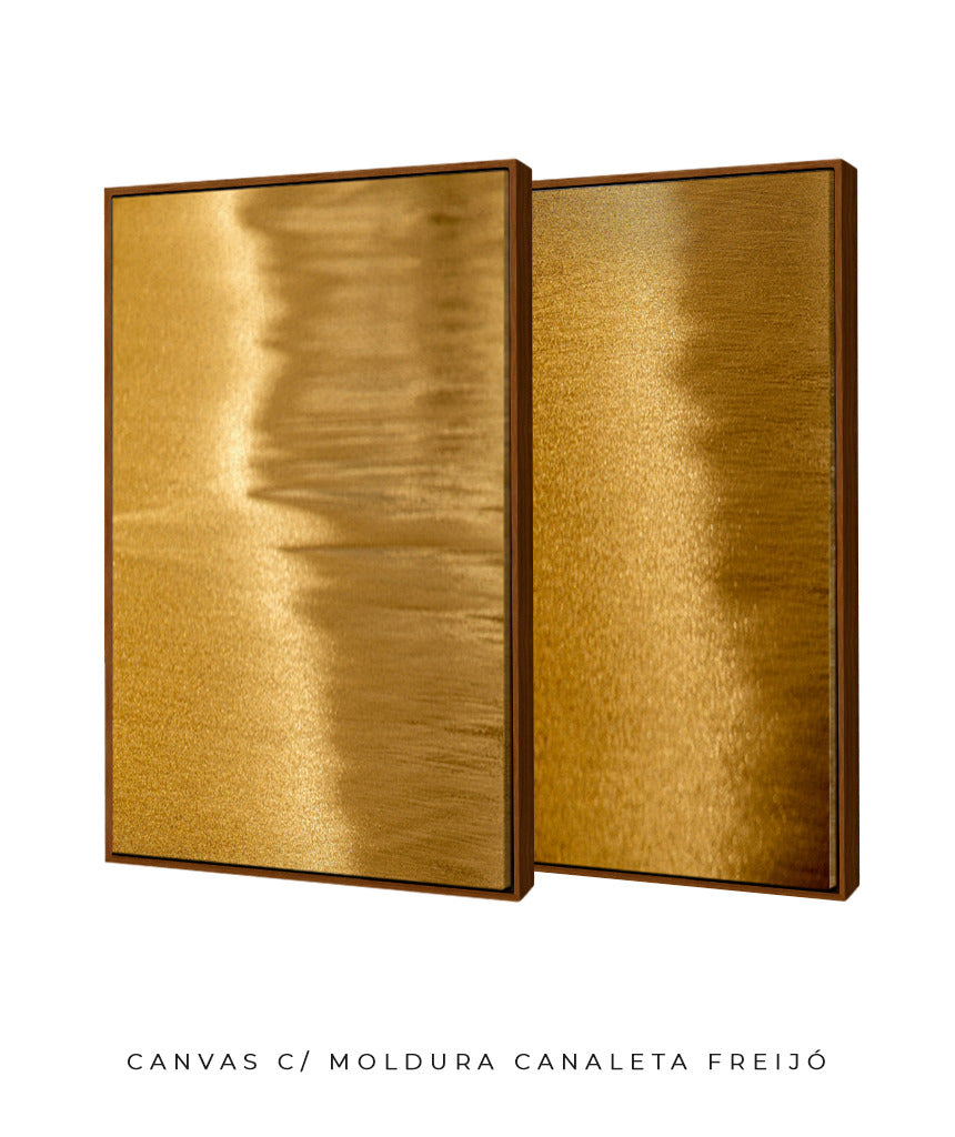 Quadro Decorativo Abstrato e curvas-Tons de dourado-Dupla vertical