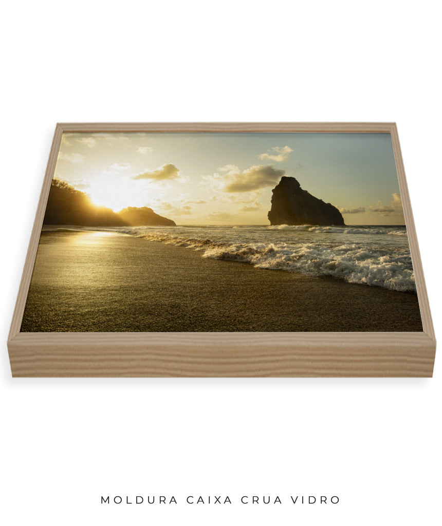 Quadro Decorativo Pôr do Sol, Praia e Rochas