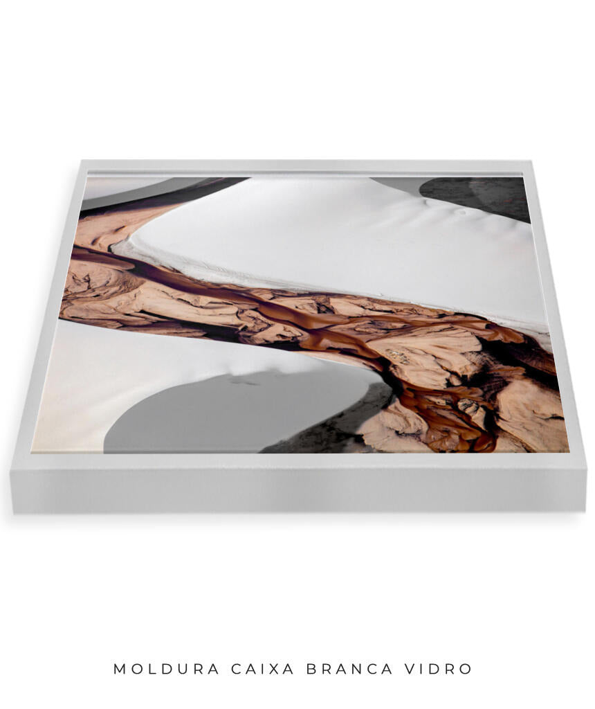 Quadro Decorativo Abstrato e curvas - Tons brancos, bege e marrons