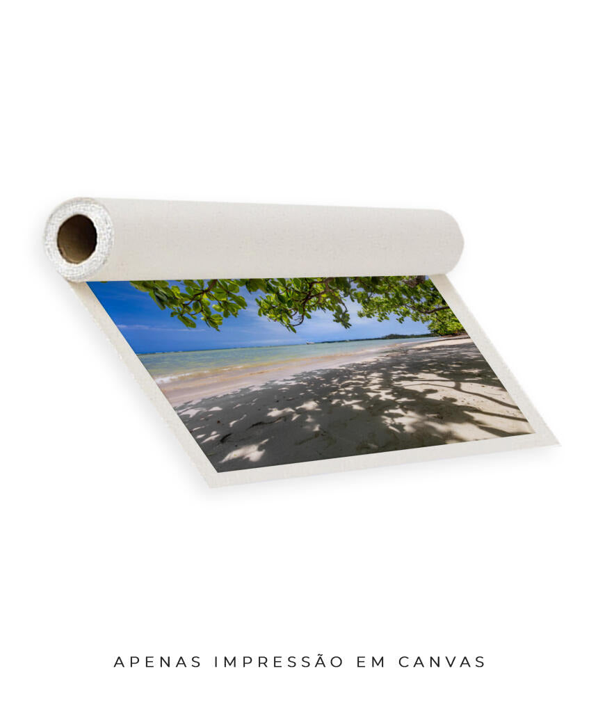 Quadro Decorativo Praia, Mar e Árvore Verde
