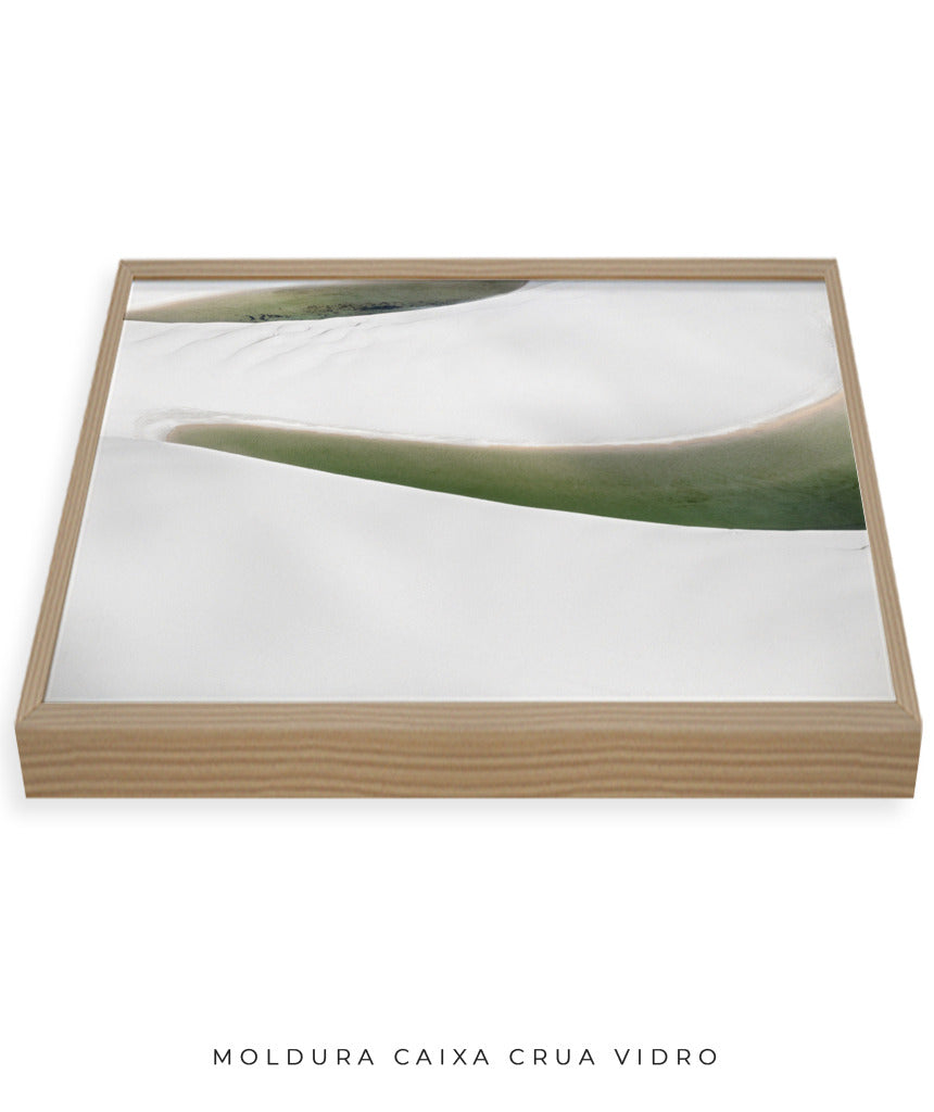 Quadro Decorativo Abstrato e curvas -Tons Branco, Cinza e Verde - Horizontal
