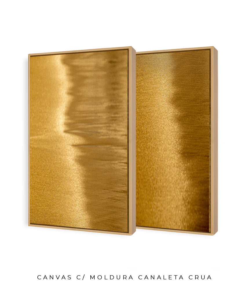 Quadro Decorativo Abstrato e curvas-Tons de dourado-Dupla vertical