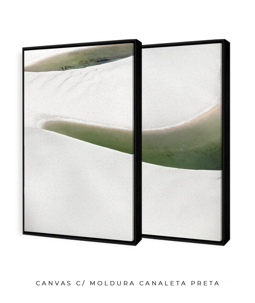 Quadro Decorativo Abstrato e Curvas - Tons Branco, Cinza e Verde-Dupla vertical