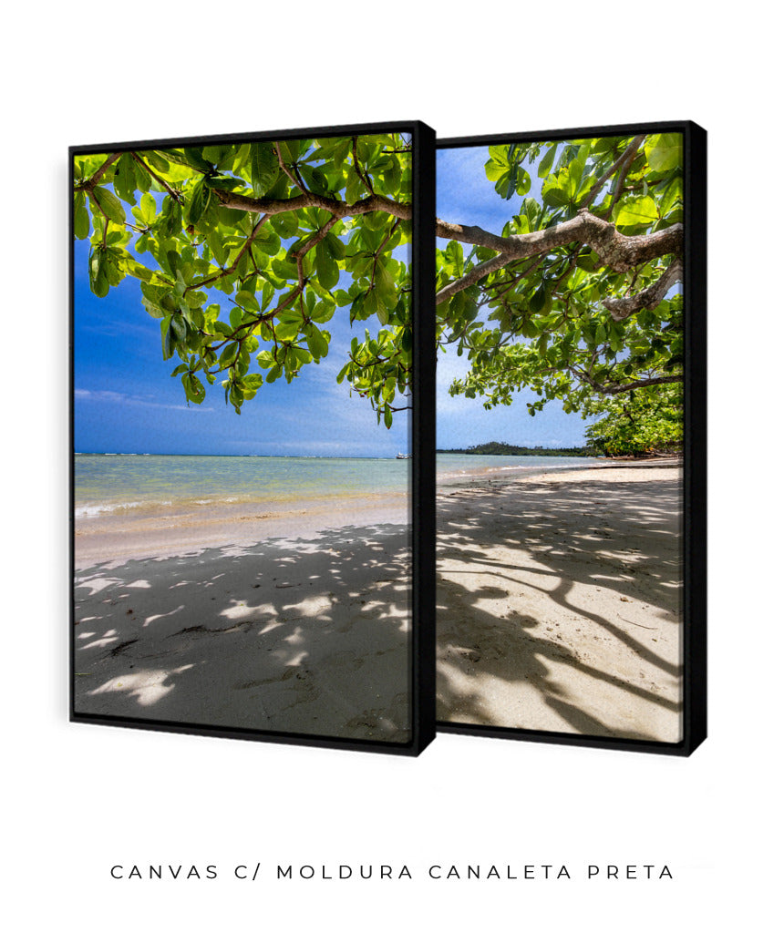 Quadro Decorativo Praia, Mar e Árvore Verde -Dupla