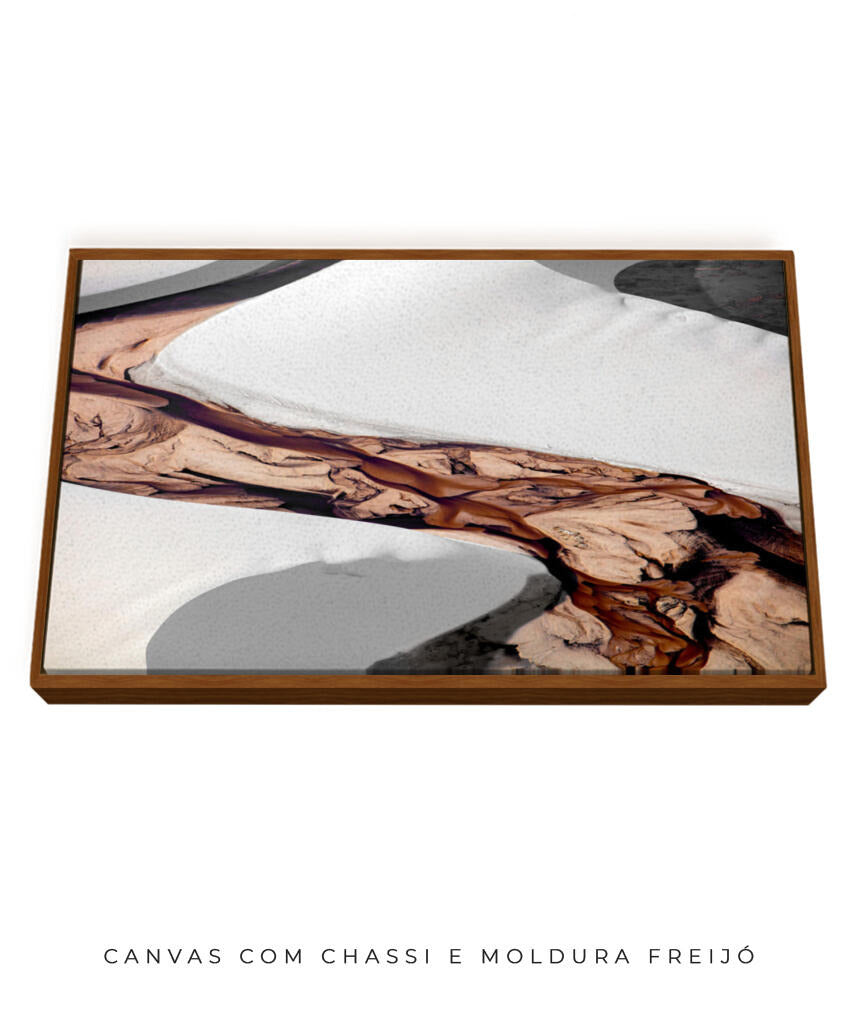 Quadro Decorativo Abstrato e curvas - Tons brancos, bege e marrons