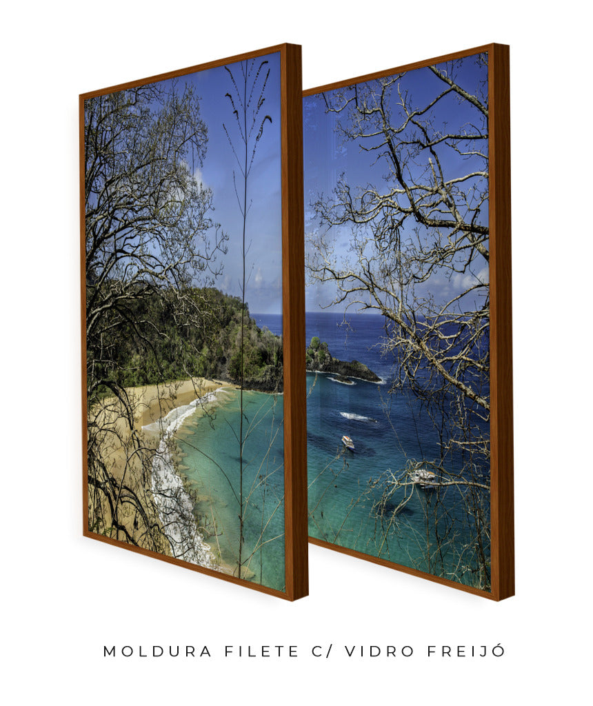 Quadro Decorativo Praia, Mar e Galhos Secos -Dupla
