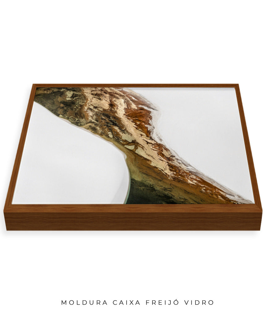 Quadro Decorativo Abstrato e Curvas - Tons Marrom e Branco -Horizontal