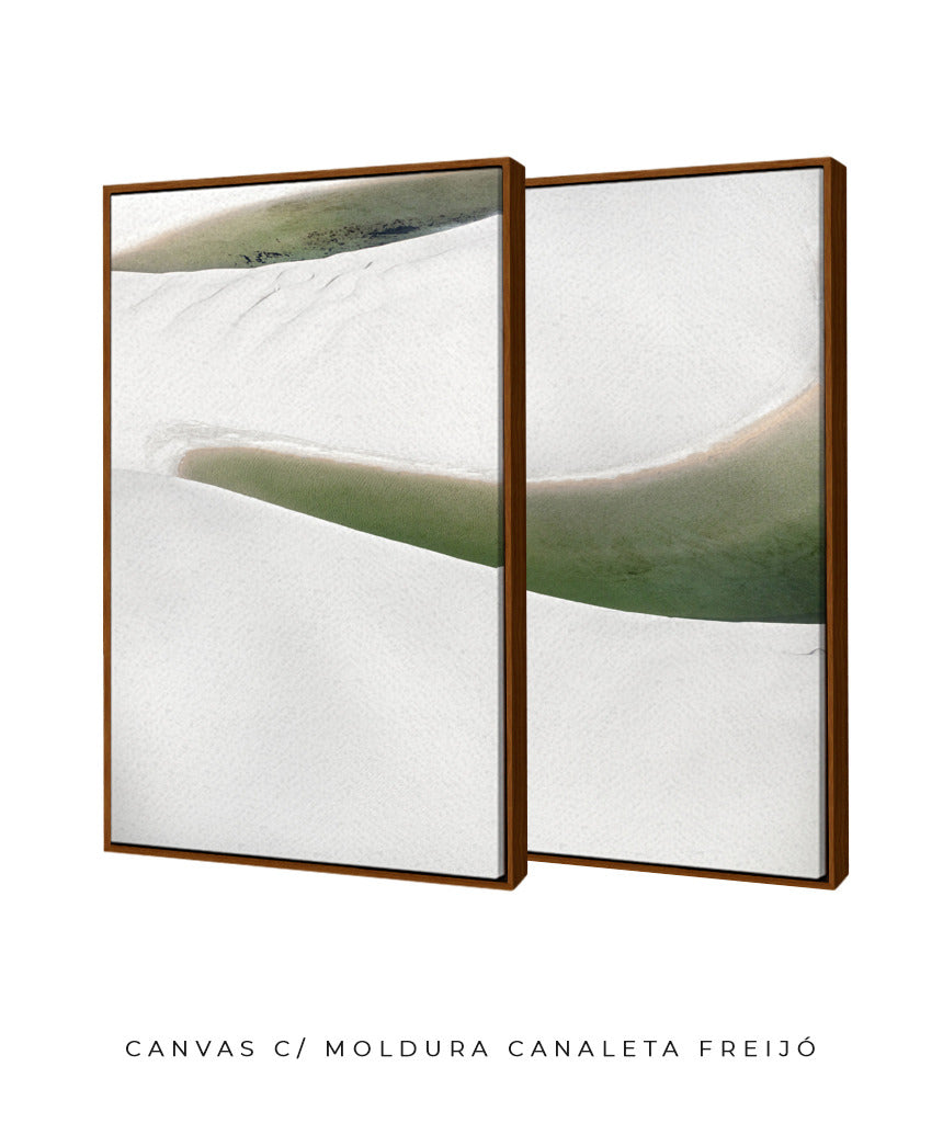 Quadro Decorativo Abstrato e Curvas - Tons Branco, Cinza e Verde-Dupla vertical