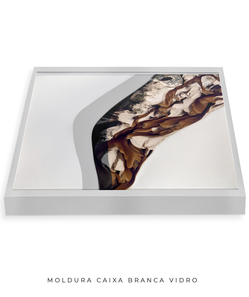 Quadro Decorativo Abstrato e Curvas - Tons de Marron, Cinza e Branco-Horizontal