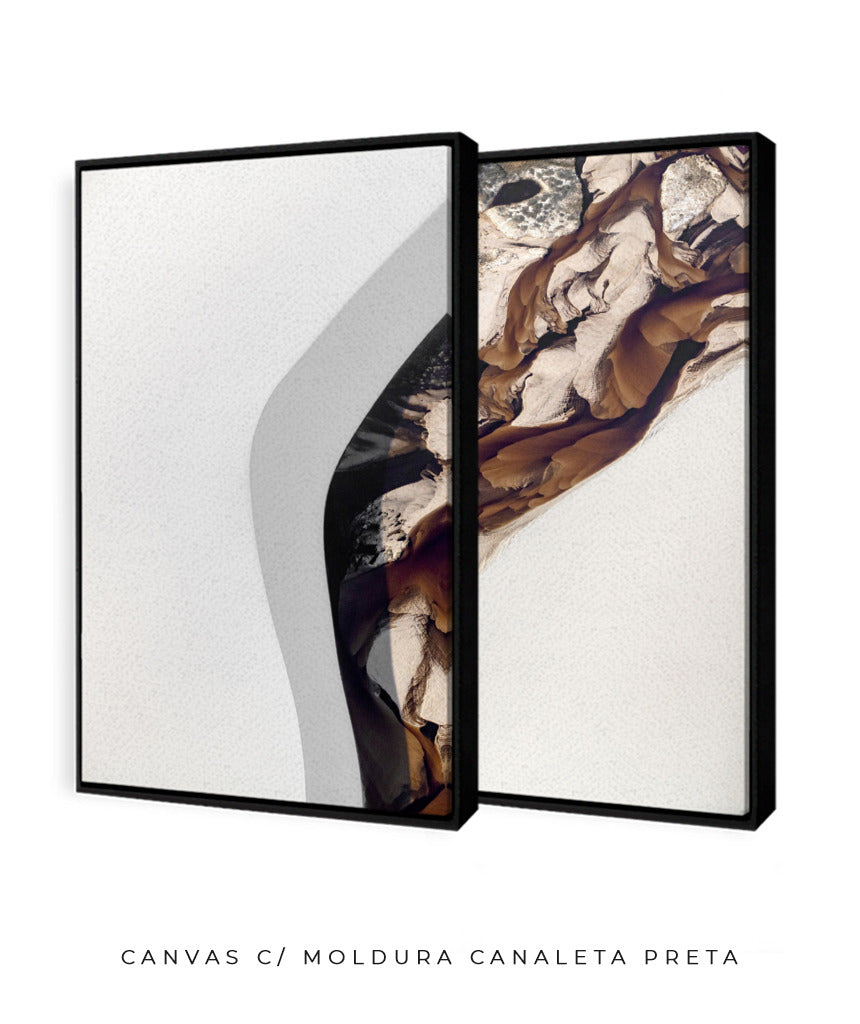 Quadro Decorativo Abstrato e Curvas - Tons Marrom e Branco -Dupla