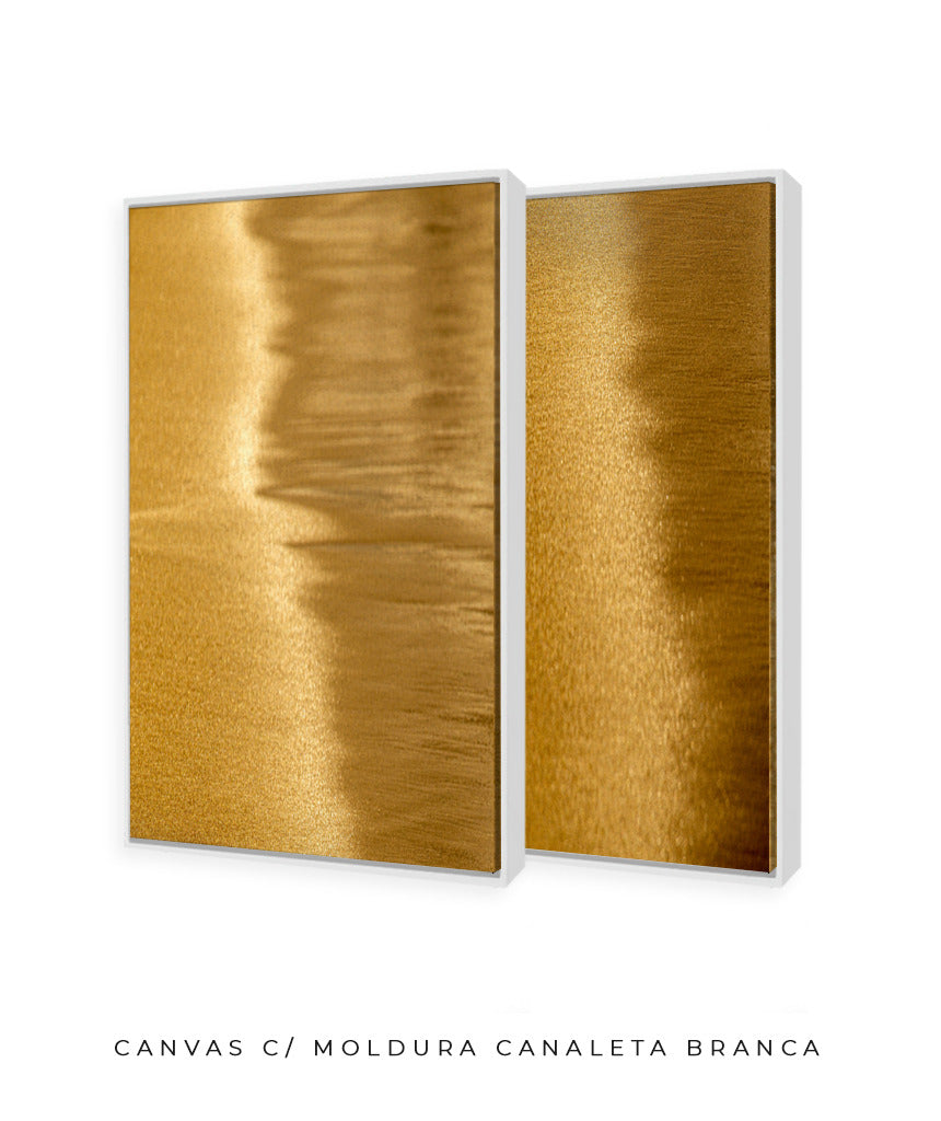 Quadro Decorativo Abstrato e curvas-Tons de dourado-Dupla vertical