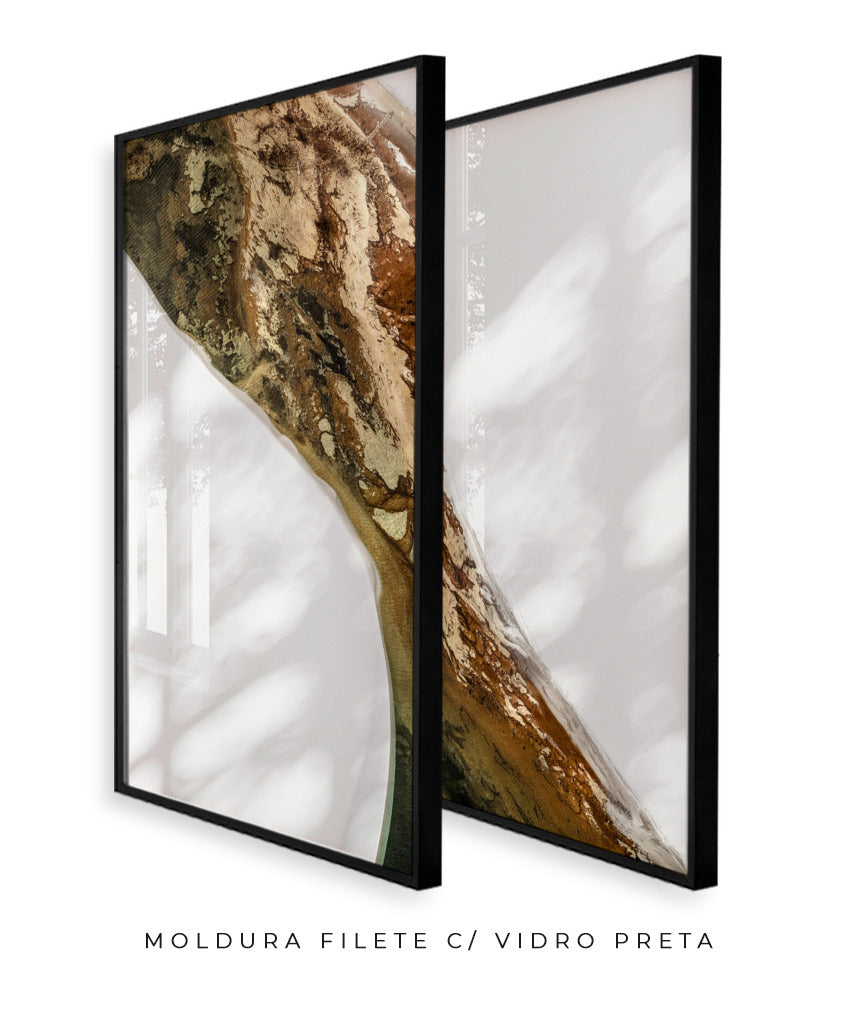 Quadro Decorativo Abstrato e Curvas - Tons Marrom e Branco -Dupla vertical
